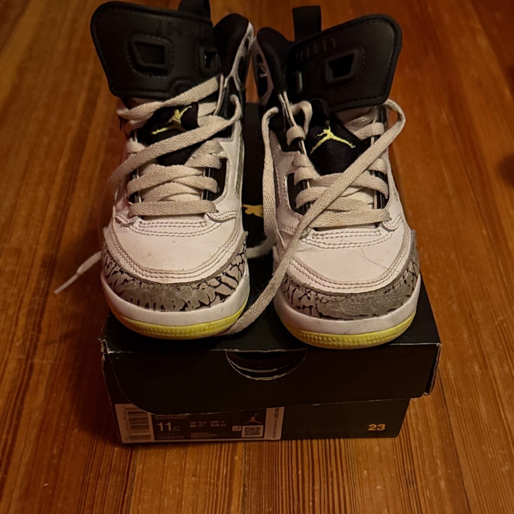 Jordan Kids White and Gray Sneakers with Black Accents